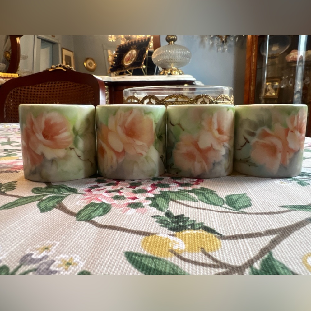 Napkin Rings Porcelain Set Of 4 Hand Painted Flowers Farmhouse Decorative